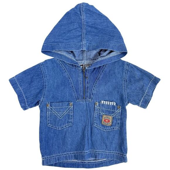 Rebel Blue Other - Vintage Rebel Blue Kids Denim Hooded Shirt Jacket 90s Toddler Pullover Zip
